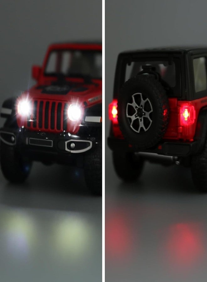 KING FORU Scale Exclusive Alloy Metal Pull Back Die-cast Car Model with Sound Light Mini Auto Toy for Kids Metal Model Toy Car with Sound and Light (1.22 Scale Rubicon CAR-RED) - Image 5
